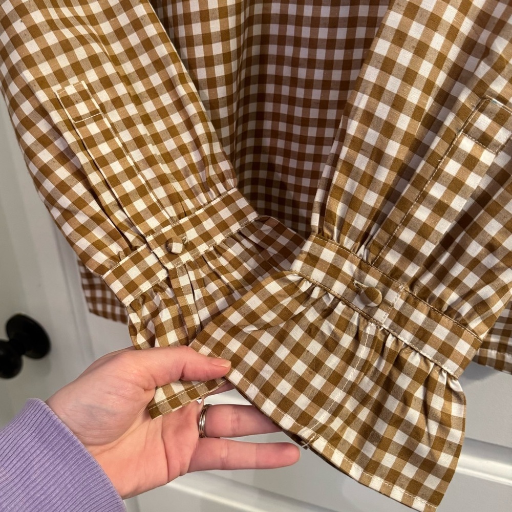 Elizabeth Wilson Designs Katherine Ruffle Blouse Chocolate Gingham Fall 2024 XS - Picture 5 of 8